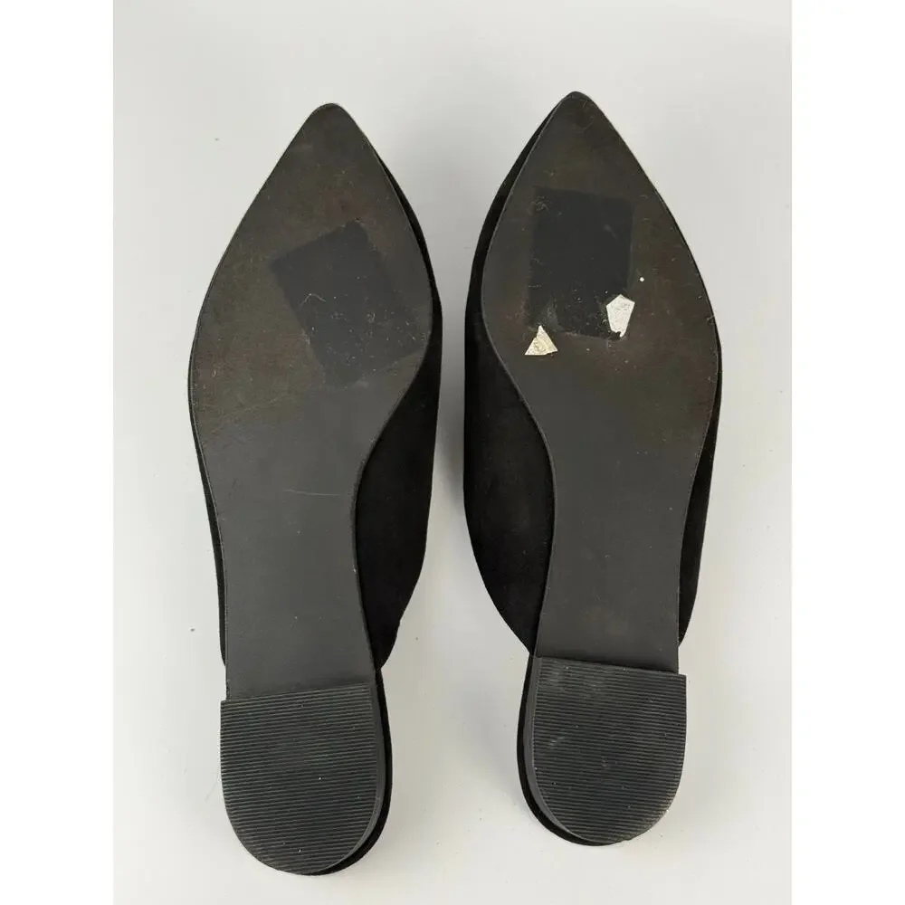 14th & Union Womens Black Faux Suede Pointed Toe V-Cut Vamp Mules Size 10M